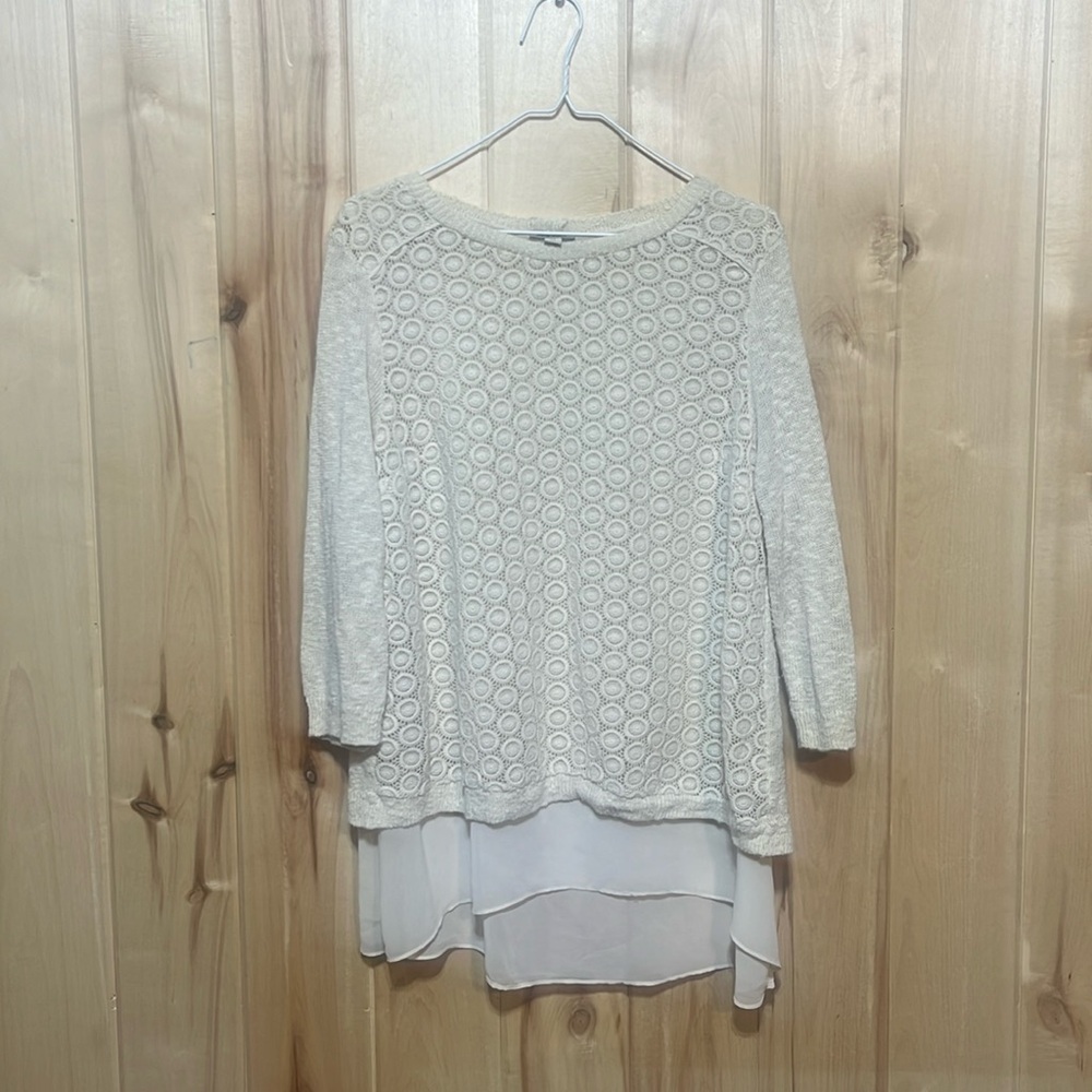 Lucky Brand Women’s Ivory Circle Knit 3/4 Sleeve Sweater‎ Size 1X